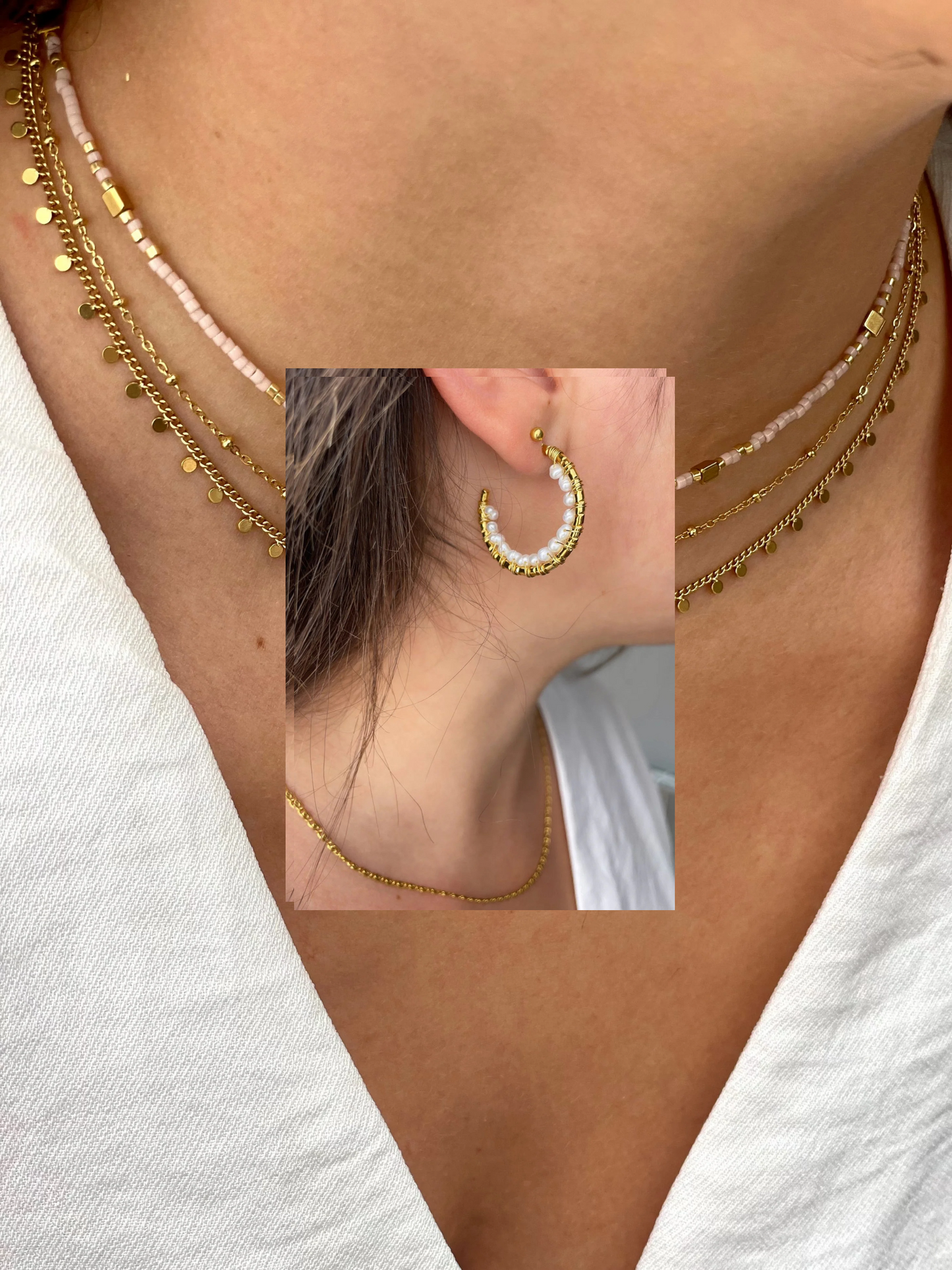 PERLINE - Créoles ouvertes et perles d'eau douce