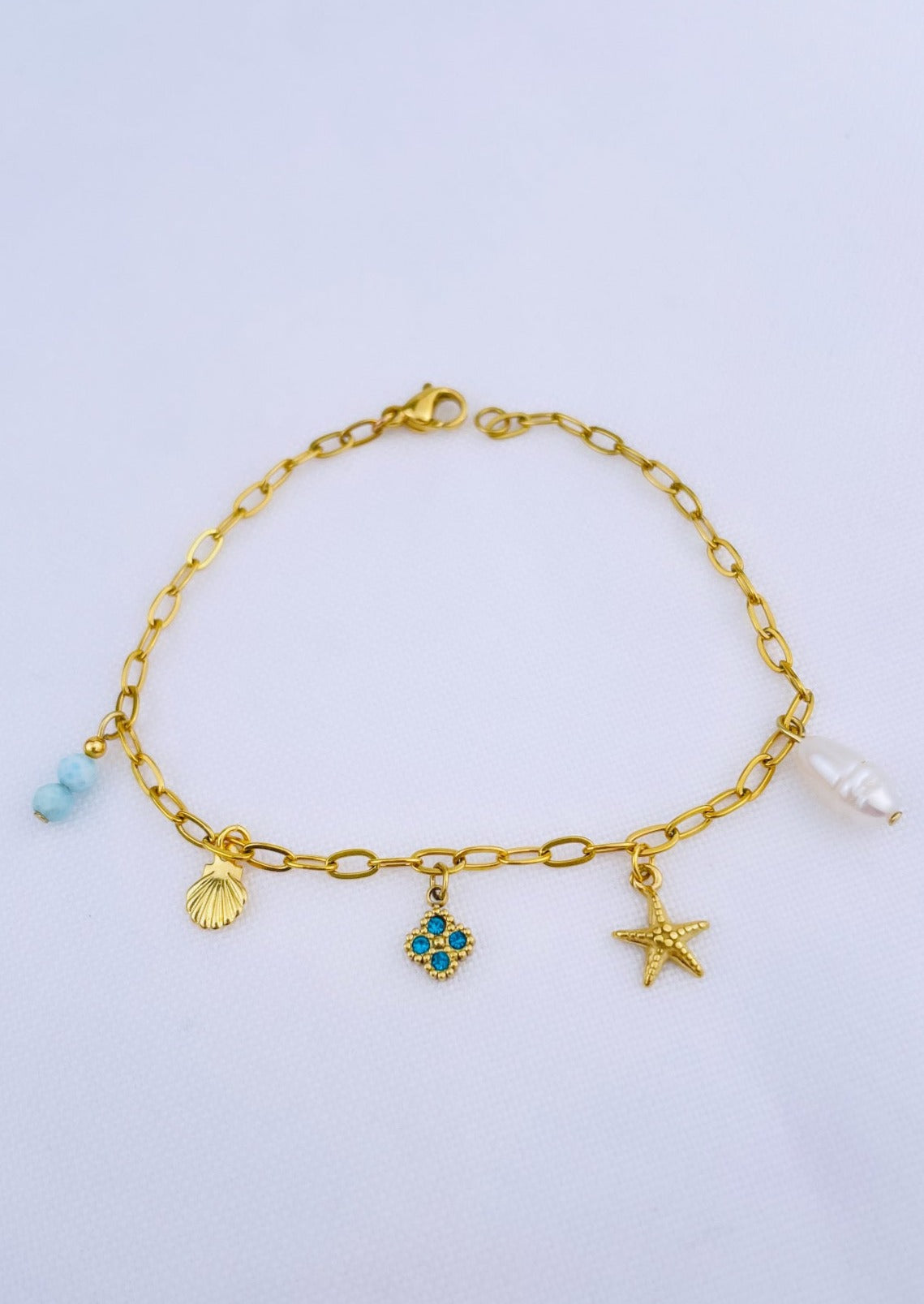 BLUE LAGOON - Charm bracelet, natural stones (Larimar) and natural pearl
