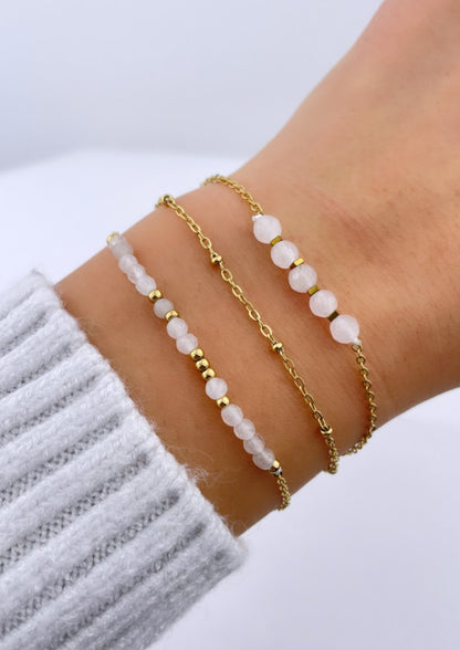 PURITY - Ensemble de bracelets dorés et pierres naturelles blanches (Jade Blanche)