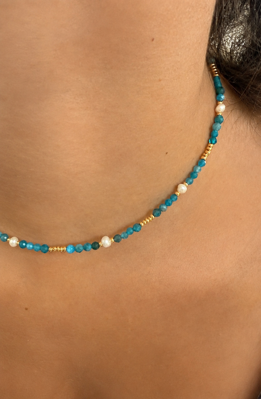 ALIYA - Collier ras du cou doré pierres naturelles et perle d’eau douce