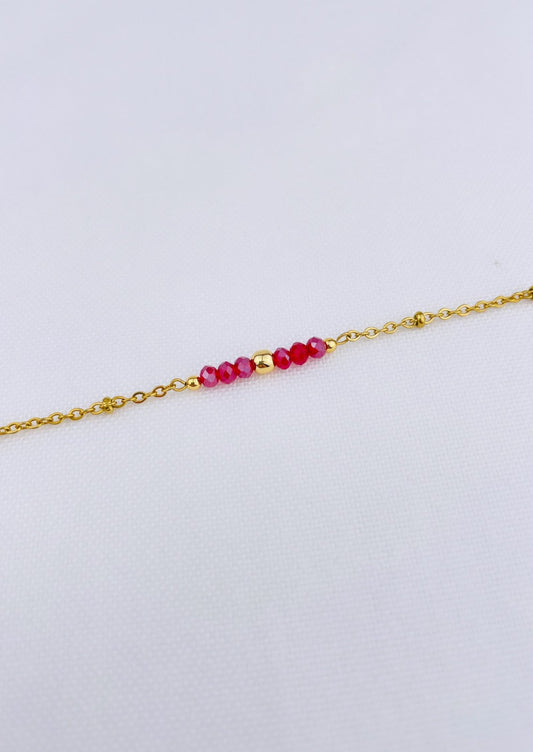 RUBY - Bracelet doré et perles rouges