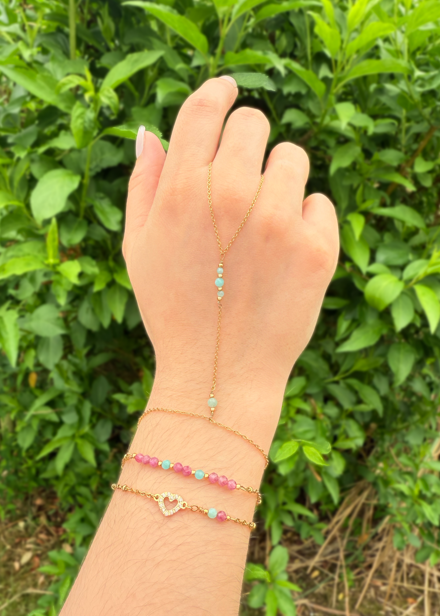 LEYA - Zirconium and natural stone heart bracelet