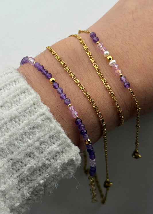 Bracelet femme pierre naturelle améthyste, bracelet améthyste pour femme - bracelet élégant améthyste et perle d'eau douce