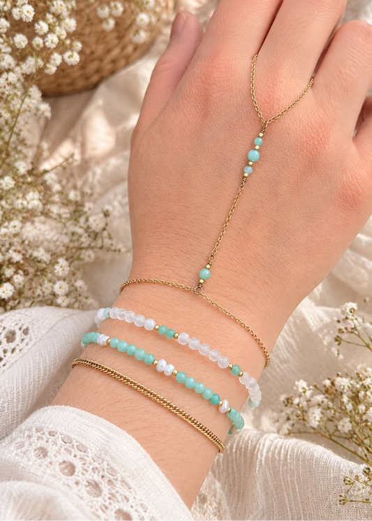 Bracelets Amazonites et perles d'eau douce en acier inoxydable doré