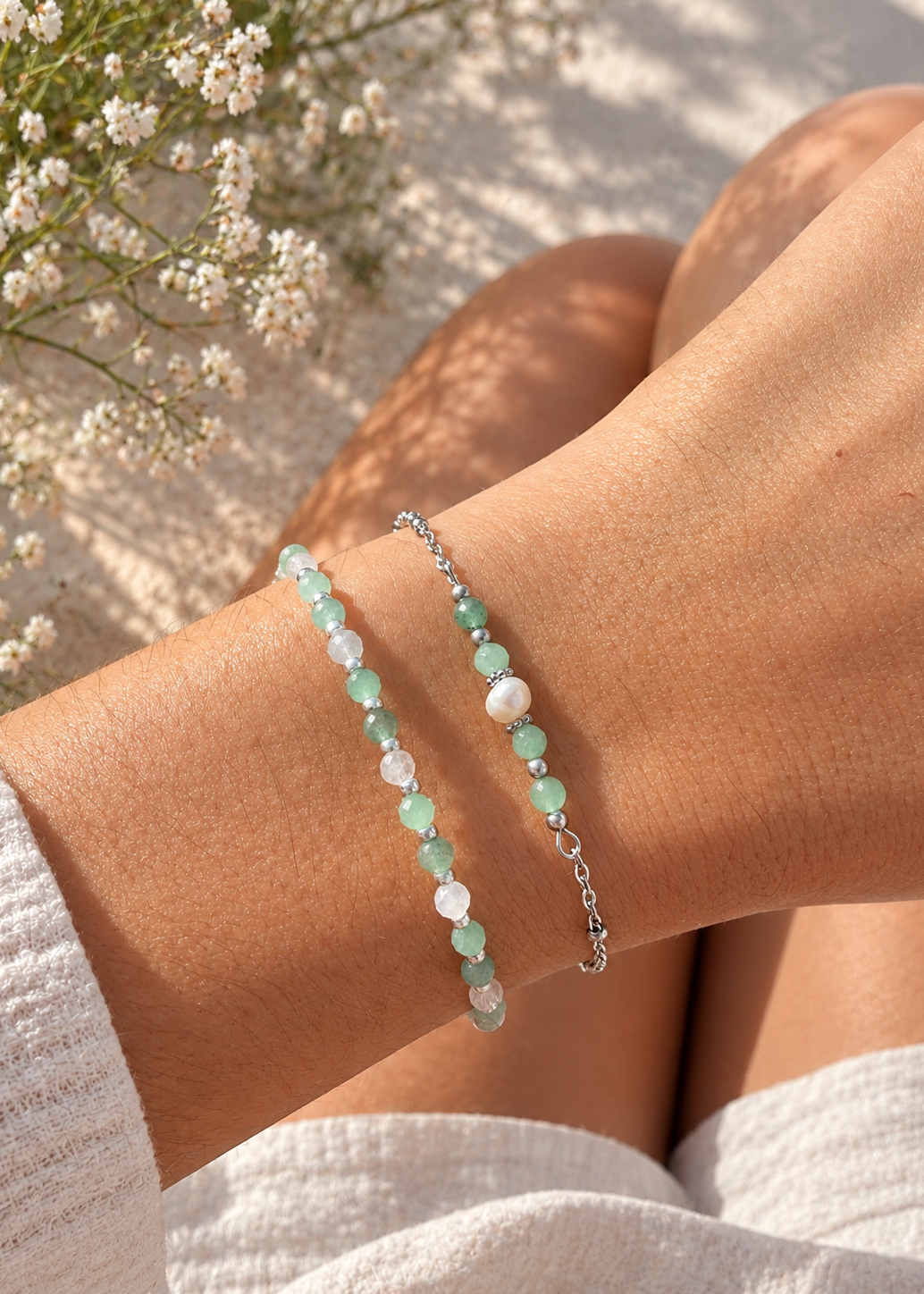 Bracelets vert jade aventurine et pierre de lune Pour femme - idée cadeau - MaLya
