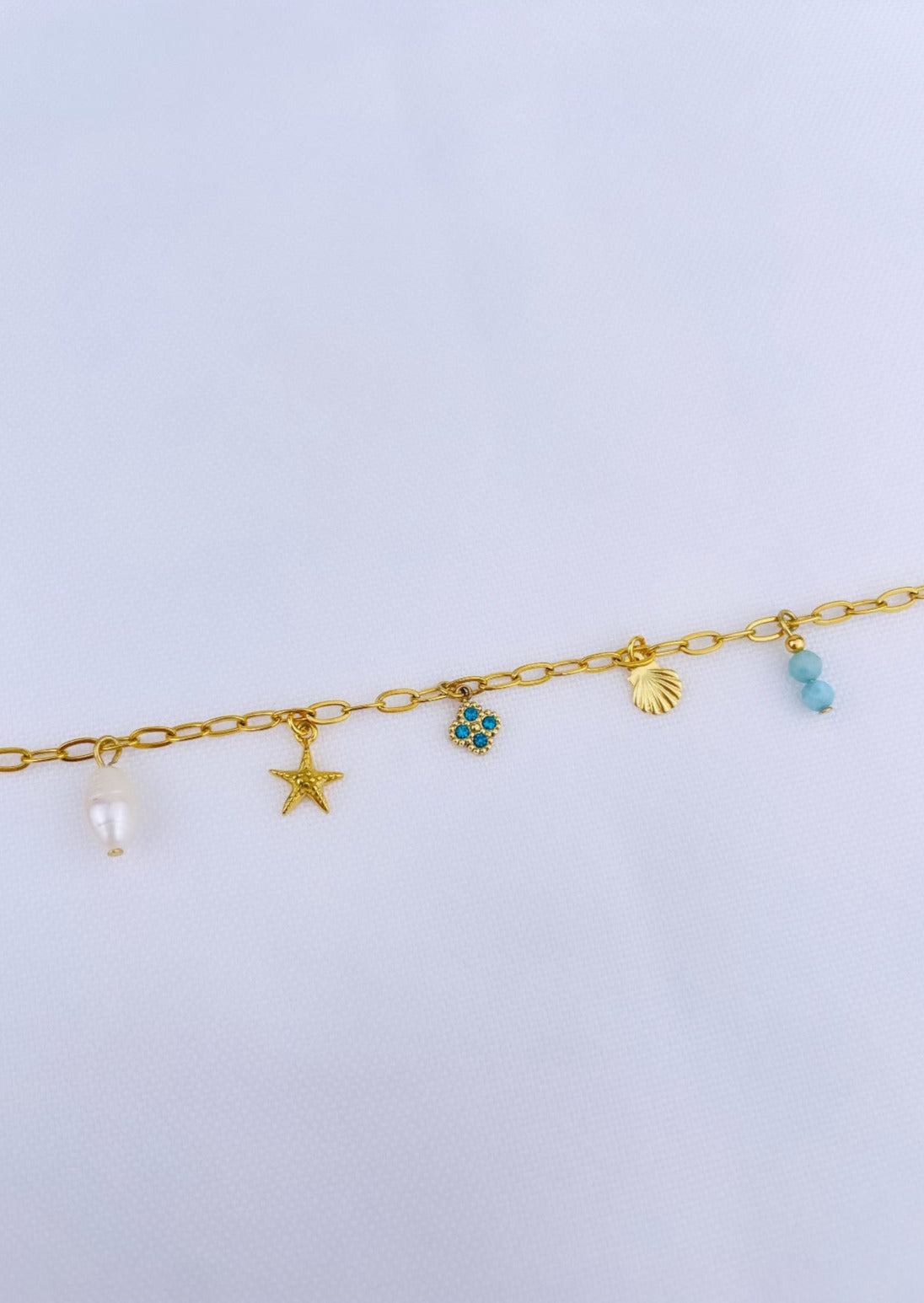 BLUE LAGOON - Charm bracelet, natural stones (Larimar) and natural pearl
