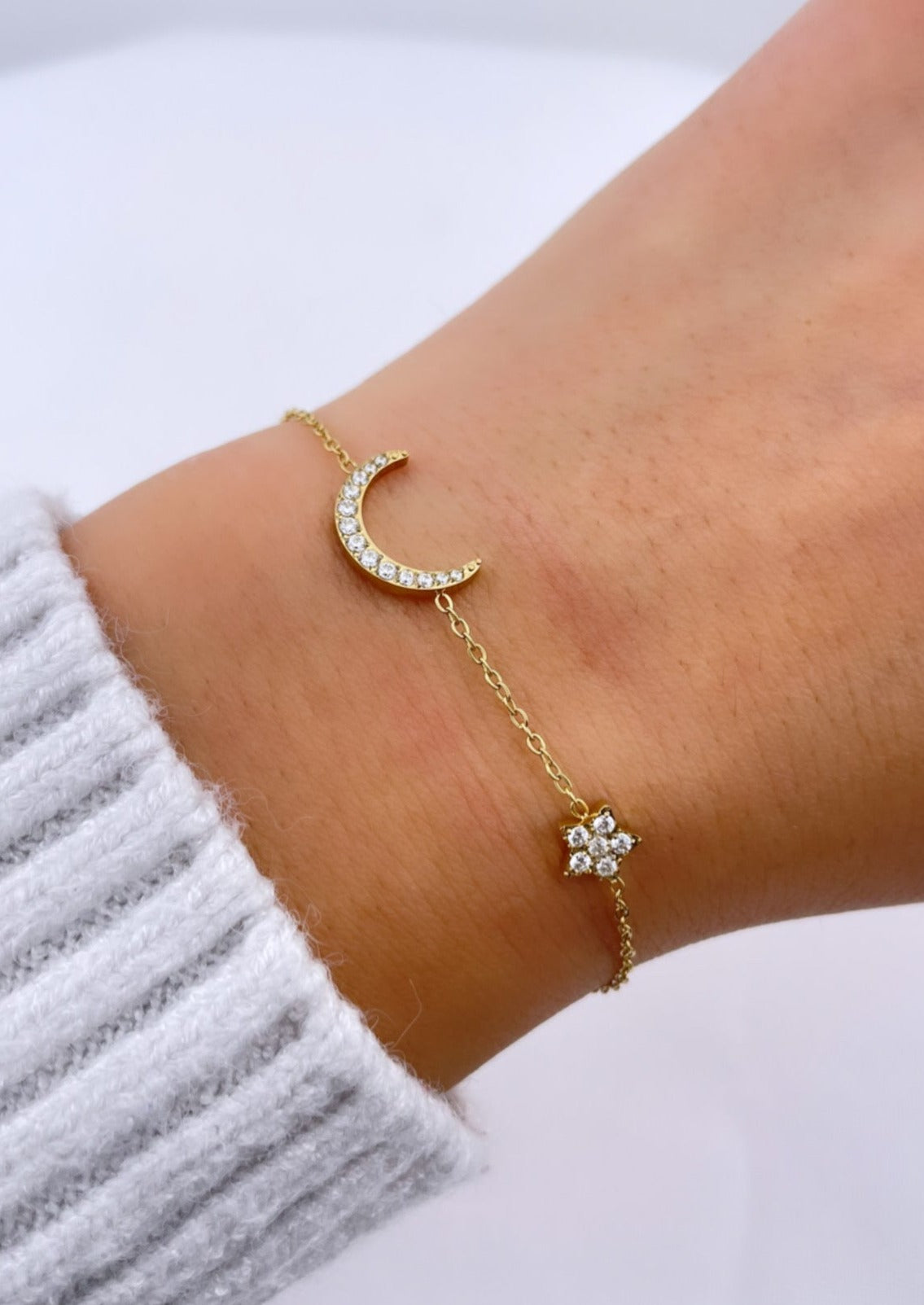 MOONLIGHT - Bracelet avec lune, étoile et zirconias