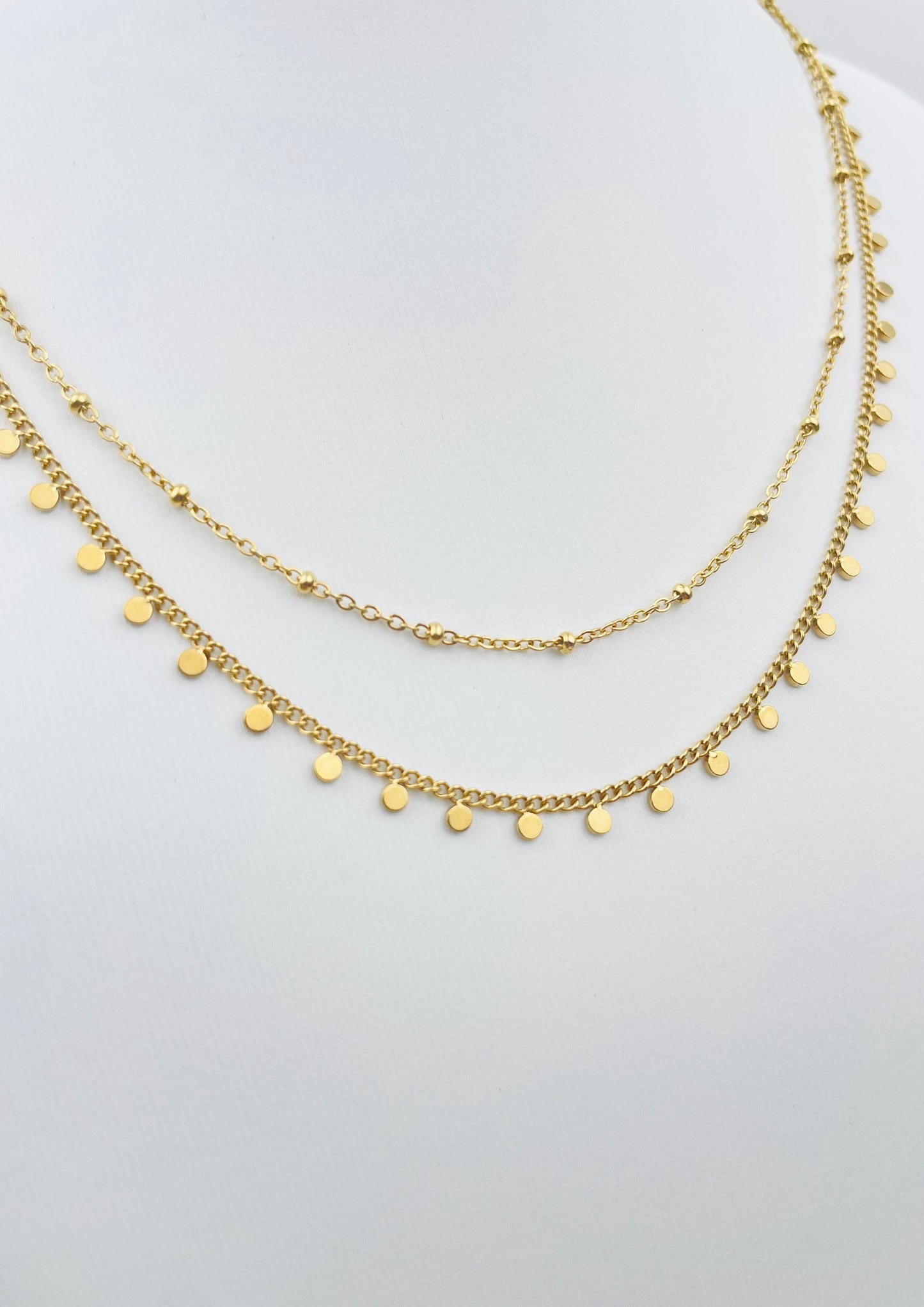 PASTILLAS - Collier deux chaînes dorées et pastilles