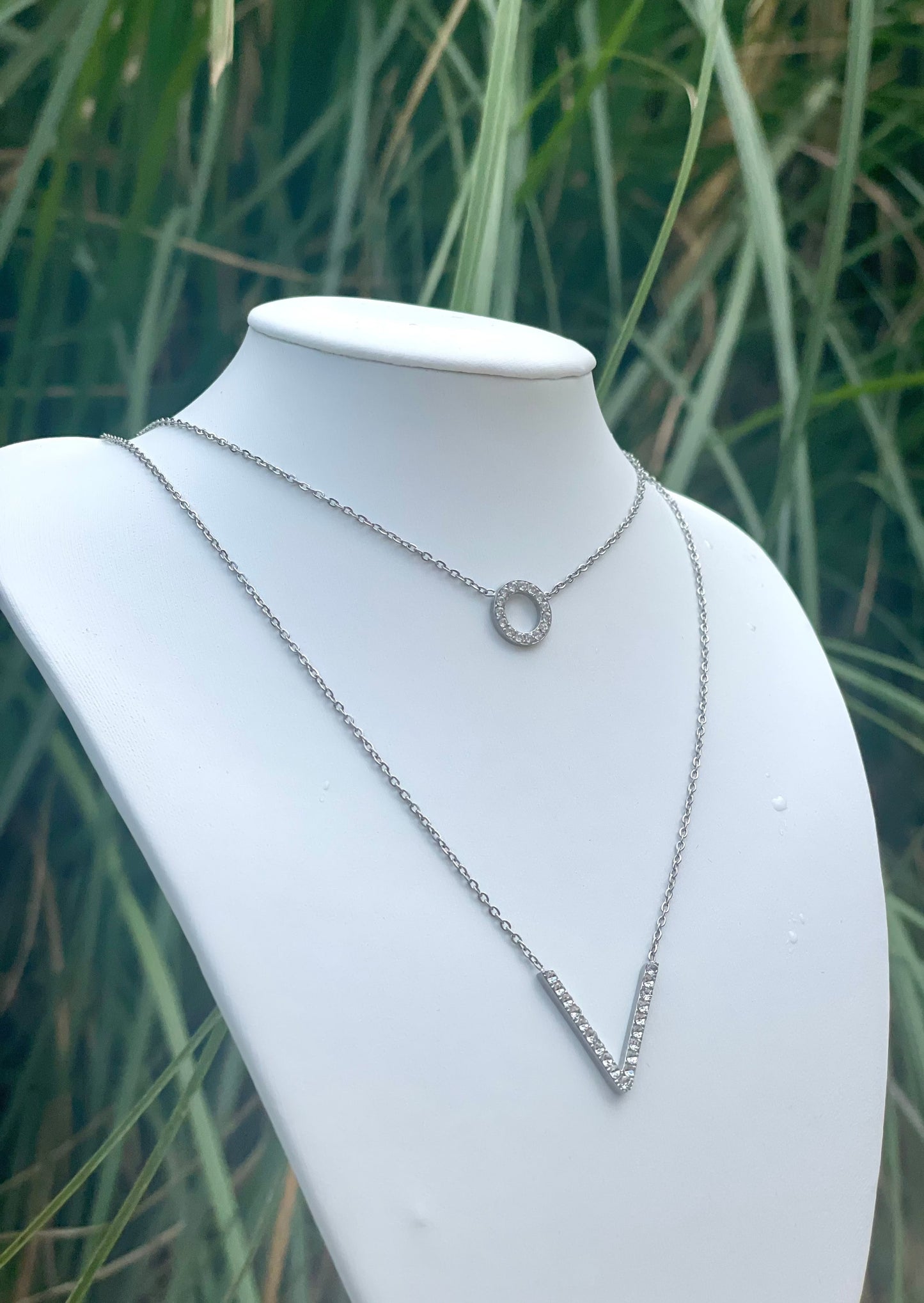 VICTOIRE - Collier Double Chaînes avec pendentifs et zirconias