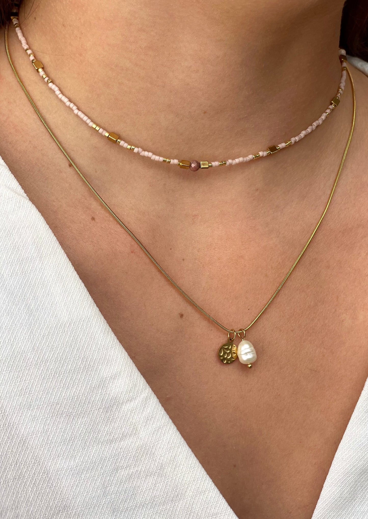 PERLE - Collier doré et ses 2 pendentifs