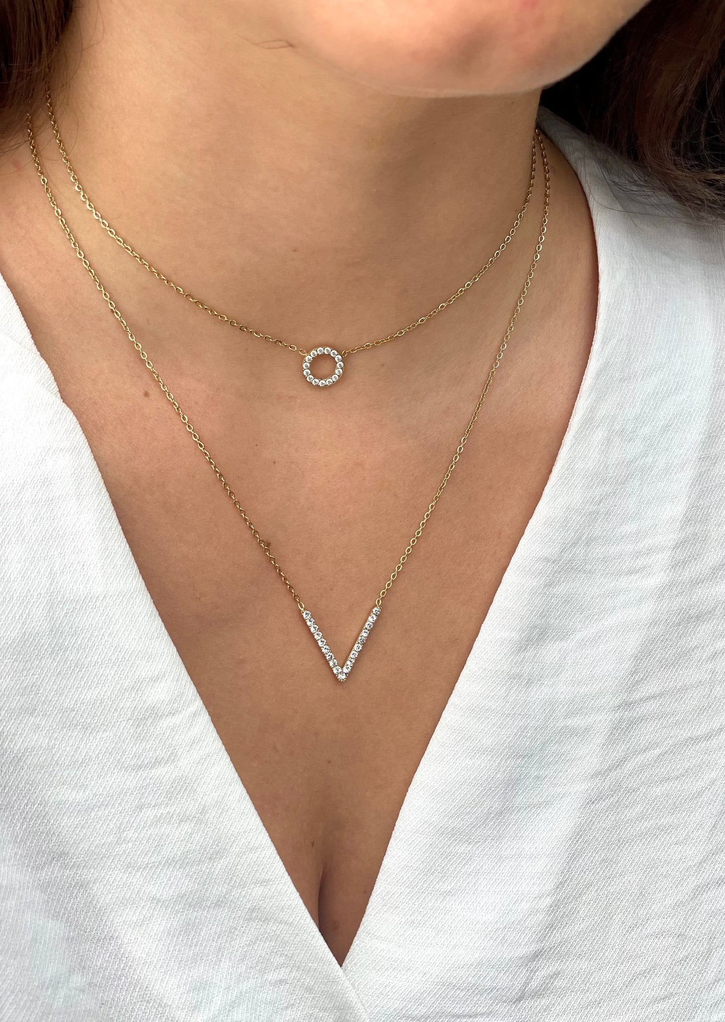 VICTOIRE - Collier Double Chaînes avec pendentifs et zirconias