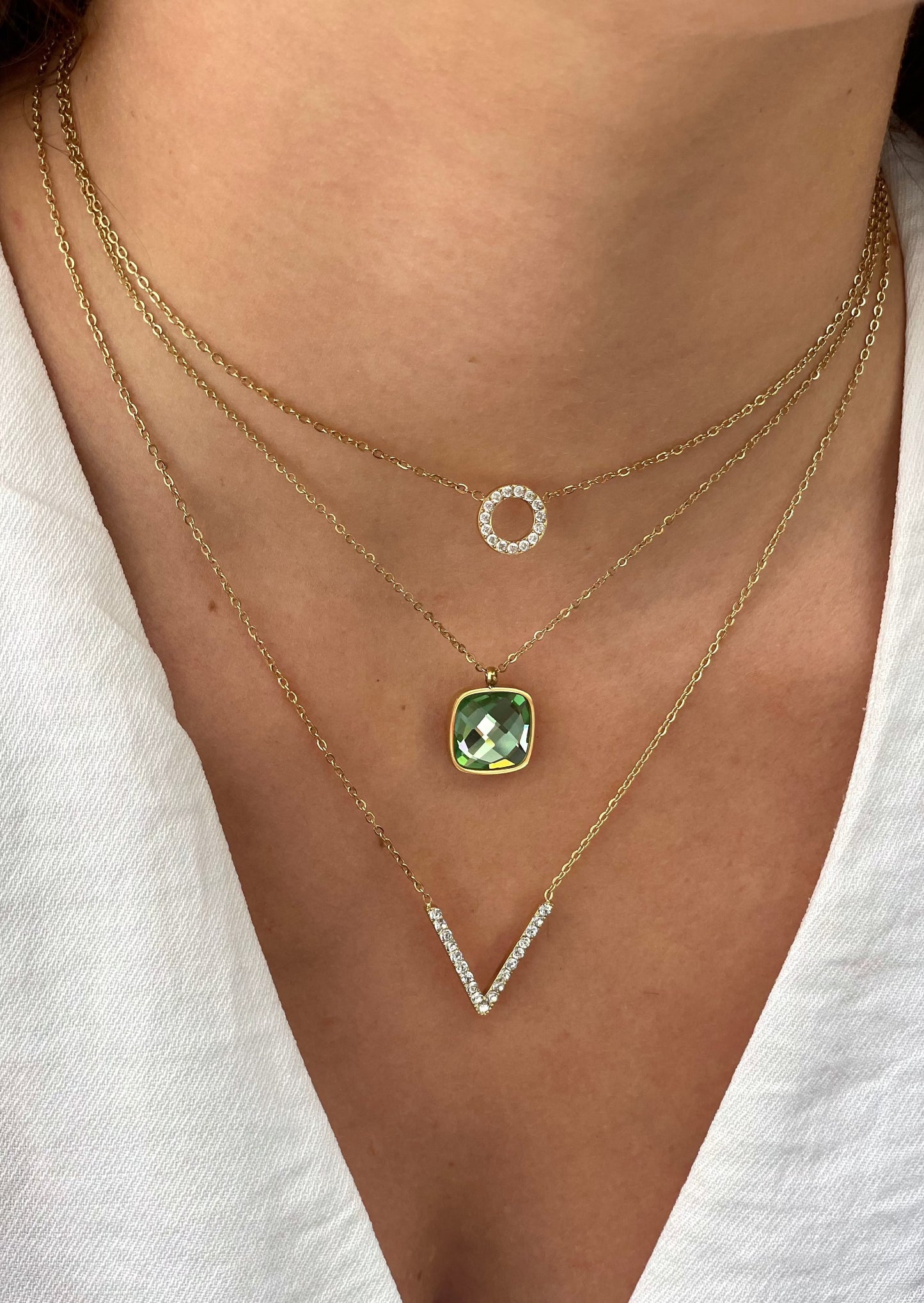 VICTOIRE - Collier Double Chaînes avec pendentifs et zirconias