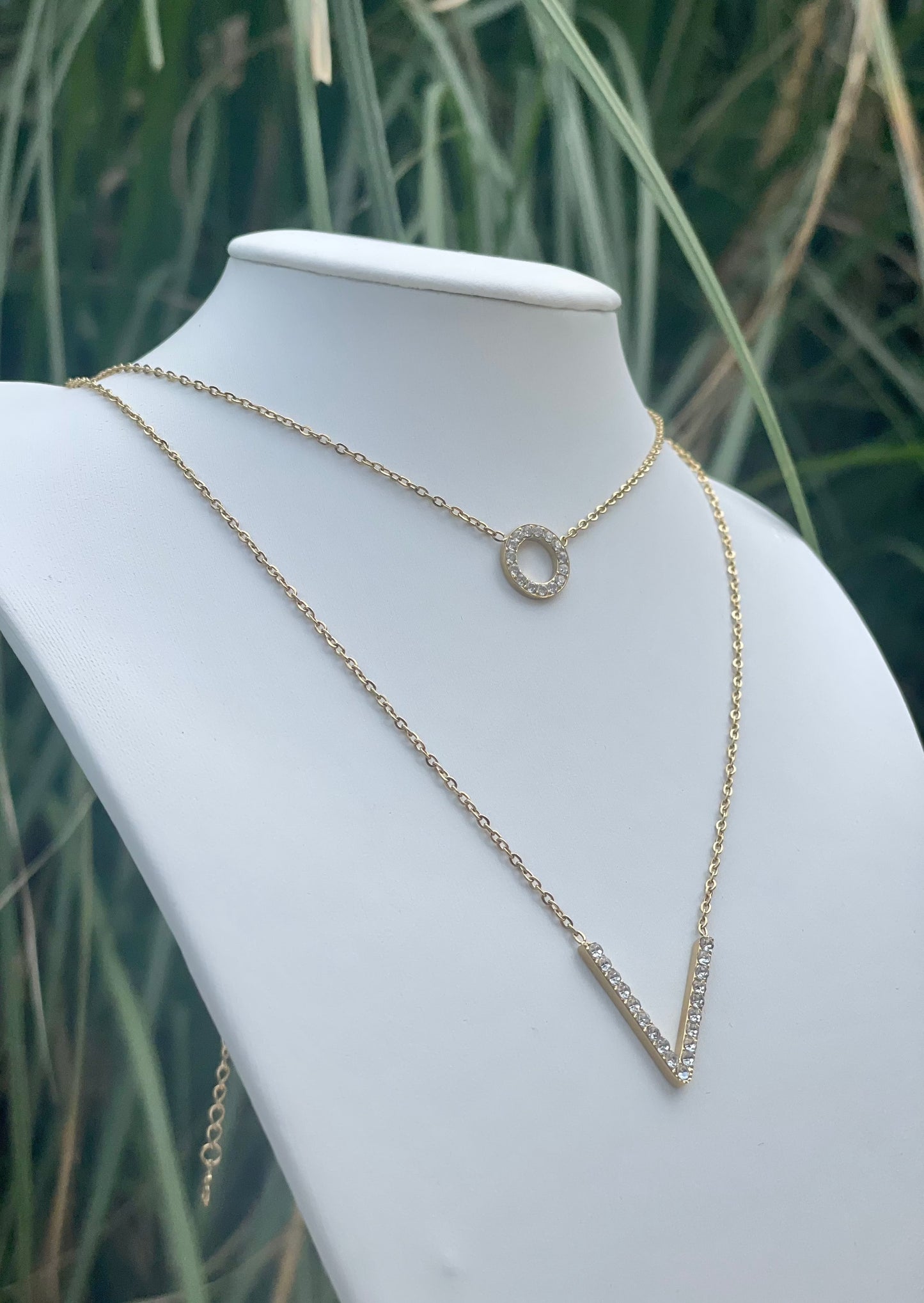 VICTOIRE - Collier Double Chaînes avec pendentifs et zirconias