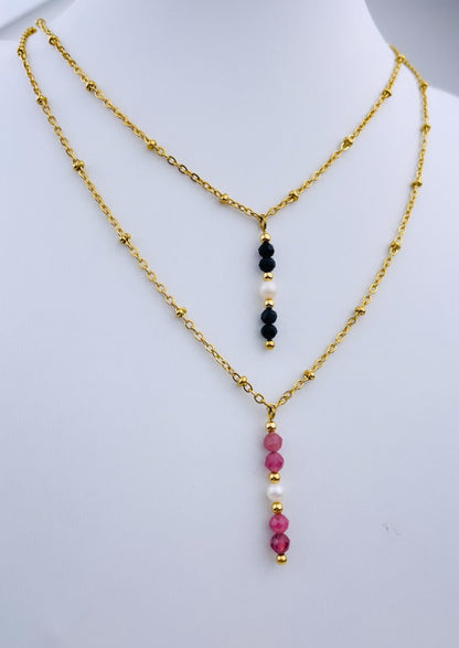 LILI - Golden necklace, natural pearl and fine stones