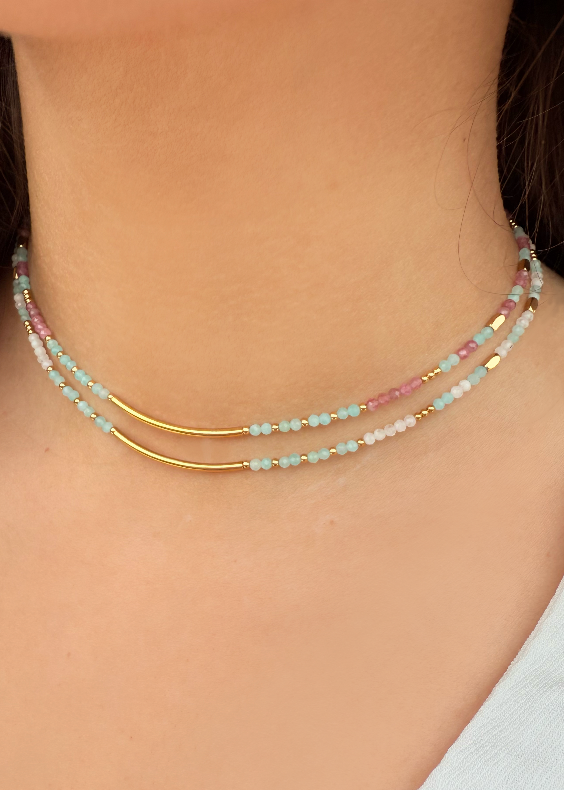 Ras de cou femme, collier ras de cou pierres naturelles - collier ras de cou pierres de lune, Amazonite, collier tourmaline