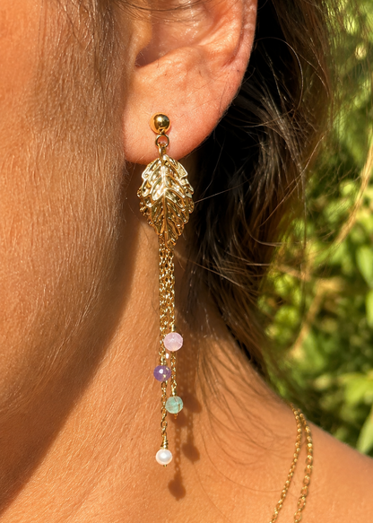 PAOLA - Boucles d'oreilles feuilles pendantes