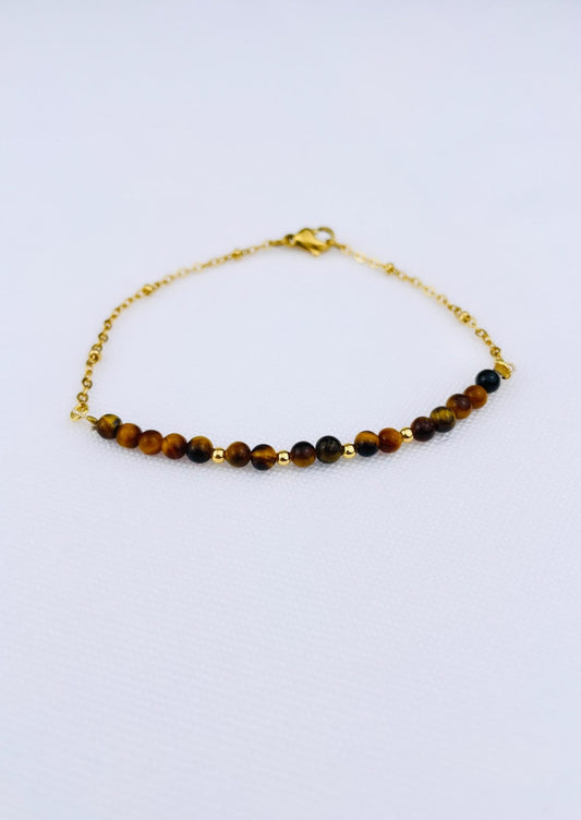 TESLA - Bracelet doré, pierres naturelles (Oeil de Tigre)