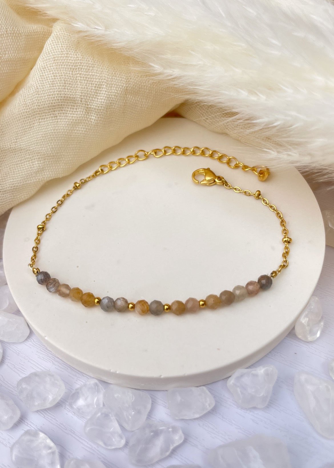 LENA - Golden bracelet, natural stones (Quartz)