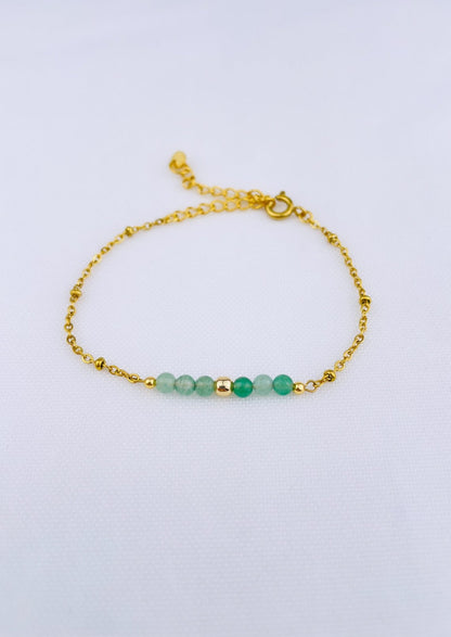 LYANNA - Golden bracelet, natural stones (Aventurine or Quartz)