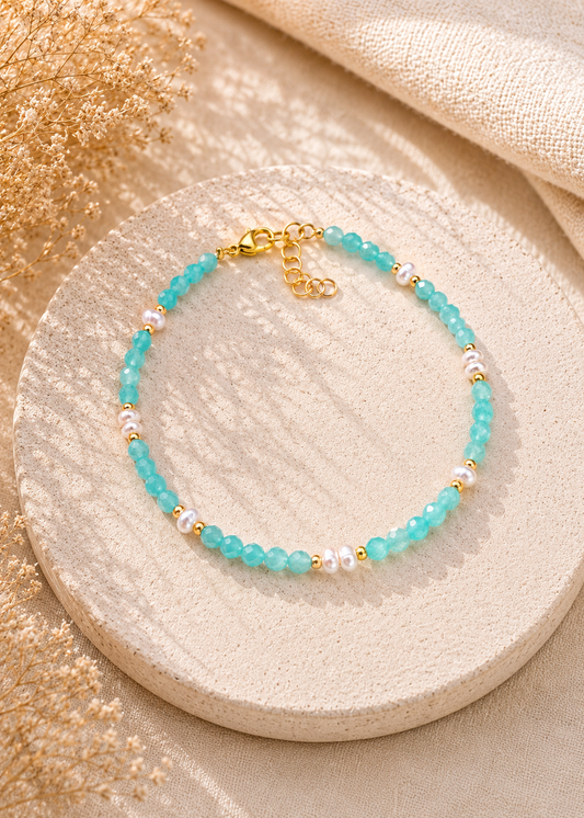 Bracelet Amazonite et Perles d'eau douce en acier inoxydable