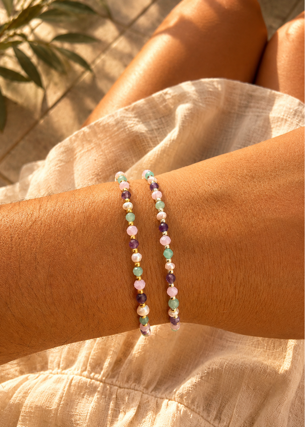 Bracelet Amazonite, perles d'eau douce et amethyste