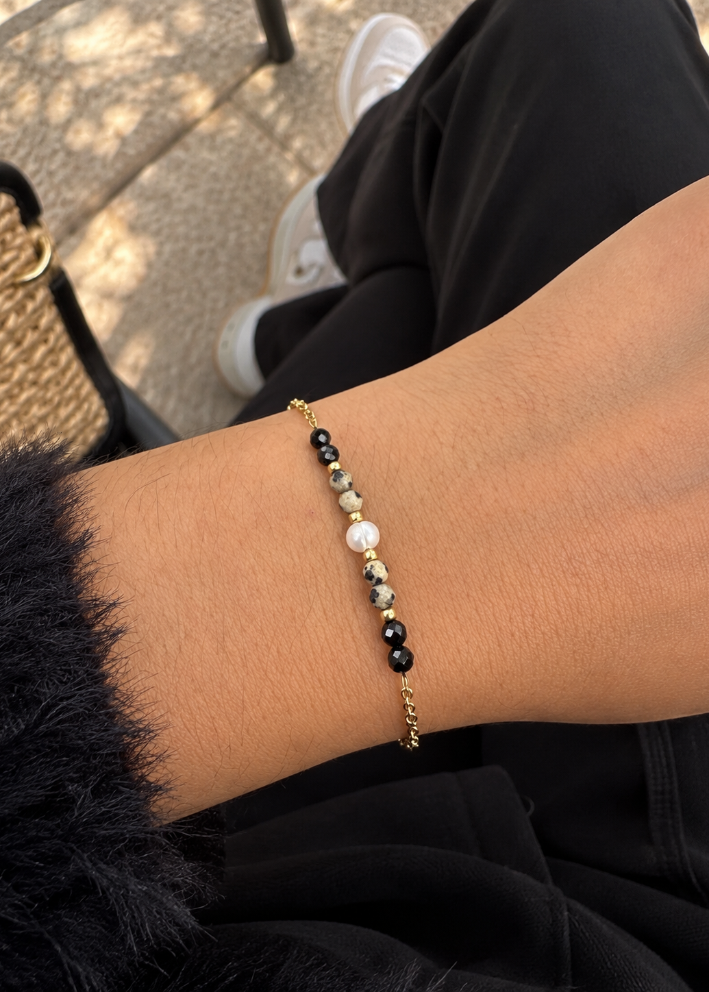 Bracelet Jaspe dalmatien et tourmaline noire
