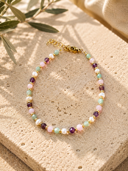 Bracelet amethyste et amazonite doré - femme