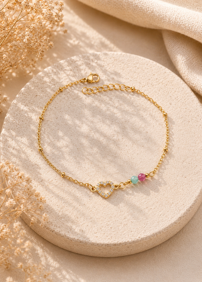 Bracelet coeur et pierre naturelle avec zirconium femme