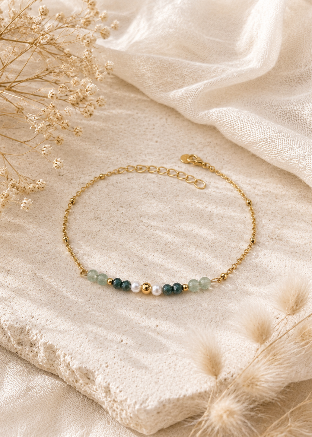 Bracelet femme pierre de lune et acier inoxydable doré – MaLya