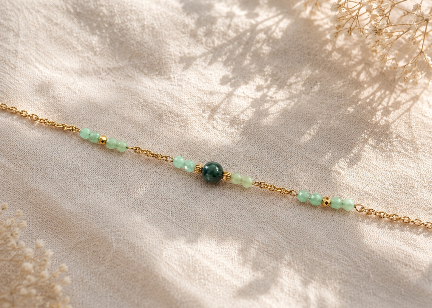 Bracelet femme vert en pierre naturelle - Jade verte - MaLya 