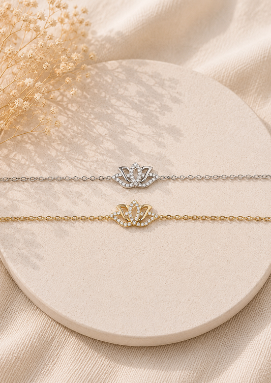 Bracelet fleur de lotus doré ou argenté