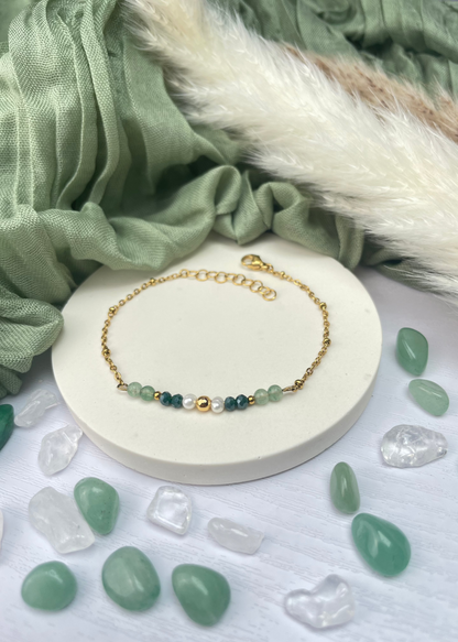 bracelet femme pierre naturelle et perle d'eau douce, fabrication française, made in France. Bijoux femme en pierre, bijoux femme acier inoxydable aventurine, perle naturelle