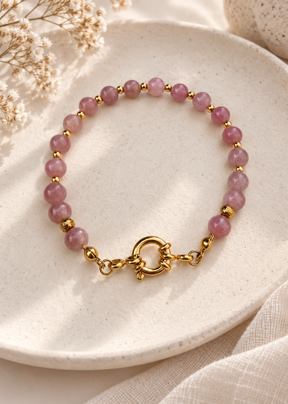 Bracelet quartz rose et doré