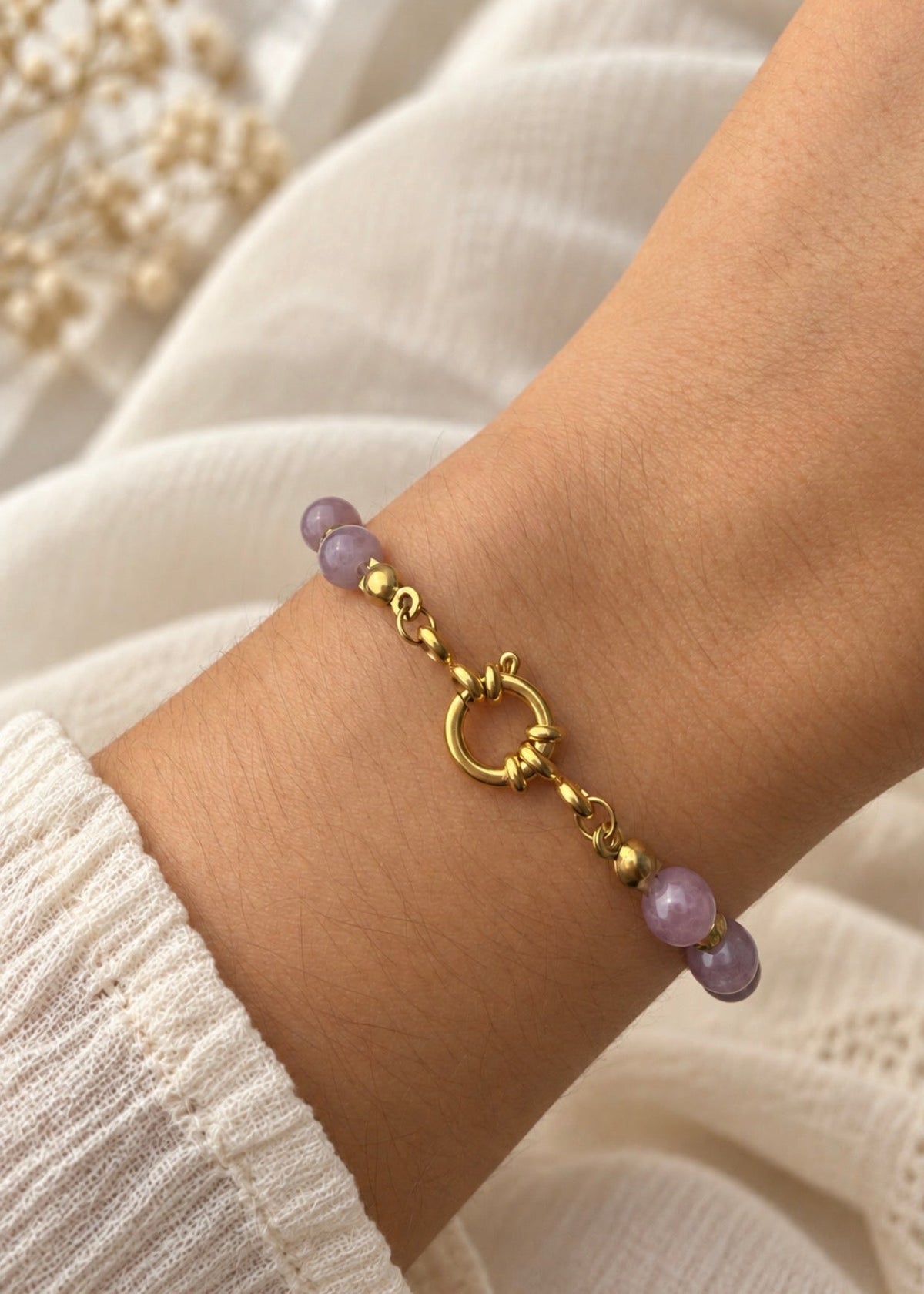 Bracelet quartz rose femme - fabrication artisanale 
