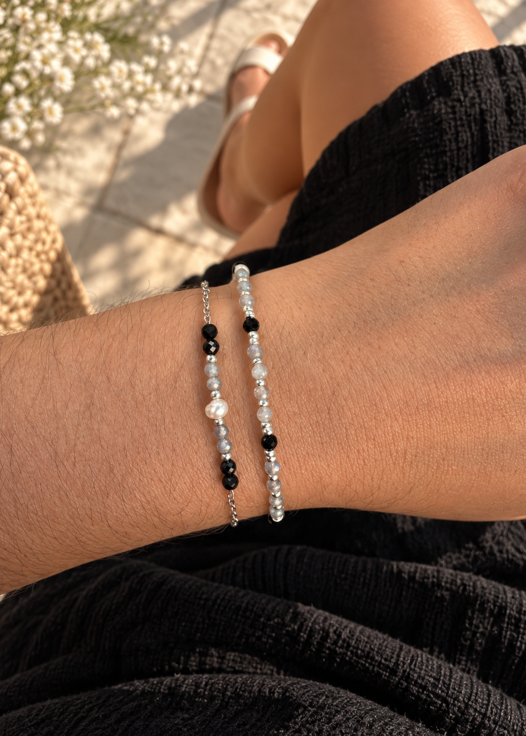 Bracelets en labradorite et tourmaline femme argenté