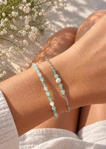Bracelets vert jade aventurine et pierre de lune Pour femme - idée cadeau - MaLya 