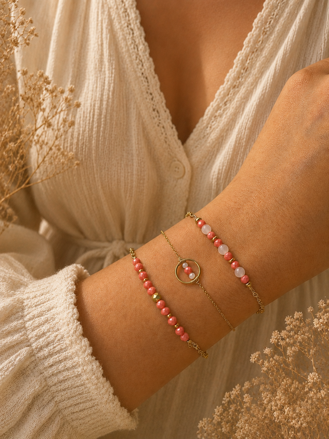 Bracelet NEVA – Quartz blanc et perles de couleur