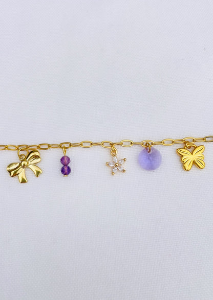 bracelet breloque violet, bracelet breloque amethyste, bracelet femme, idée cadeau, cadeau noel femme, cadeau anniversaire femme