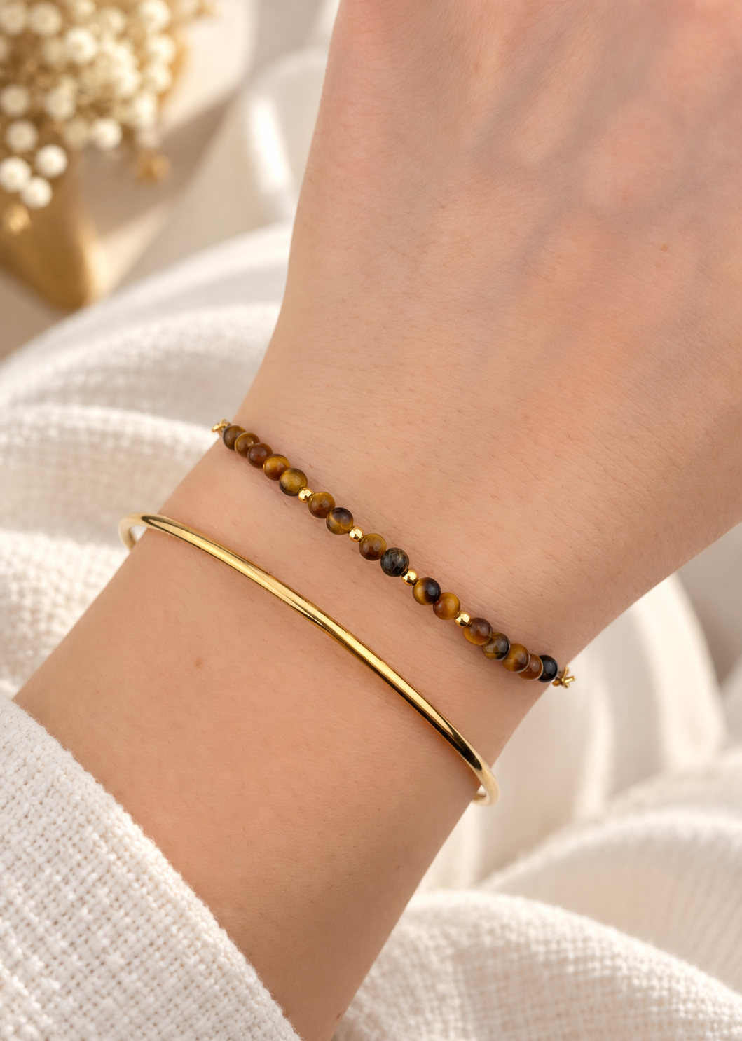 LENA - Vergoldetes Armband, Natursteine