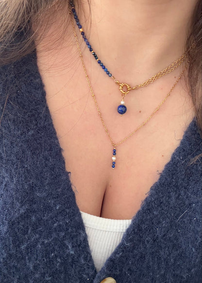 LILI - 1 chain necklace made up of a natural pearl and fine stones