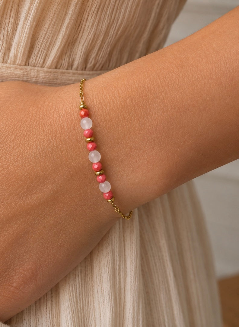 Bracelet NEVA – Quartz blanc et perles de couleur
