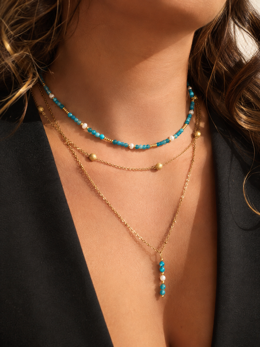 ALIYA - Collier ras du cou doré pierres naturelles et perle d’eau douce