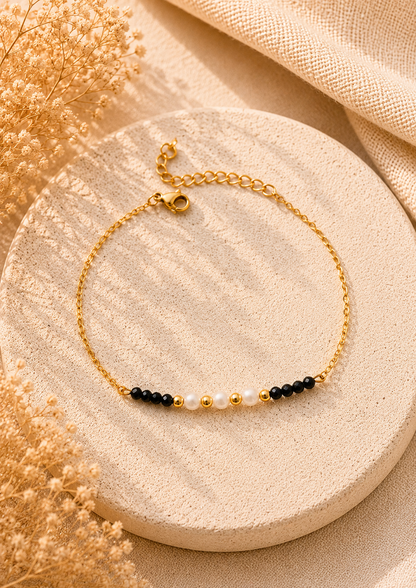 LILIANE - Bracelet doré, perles et pierres fines