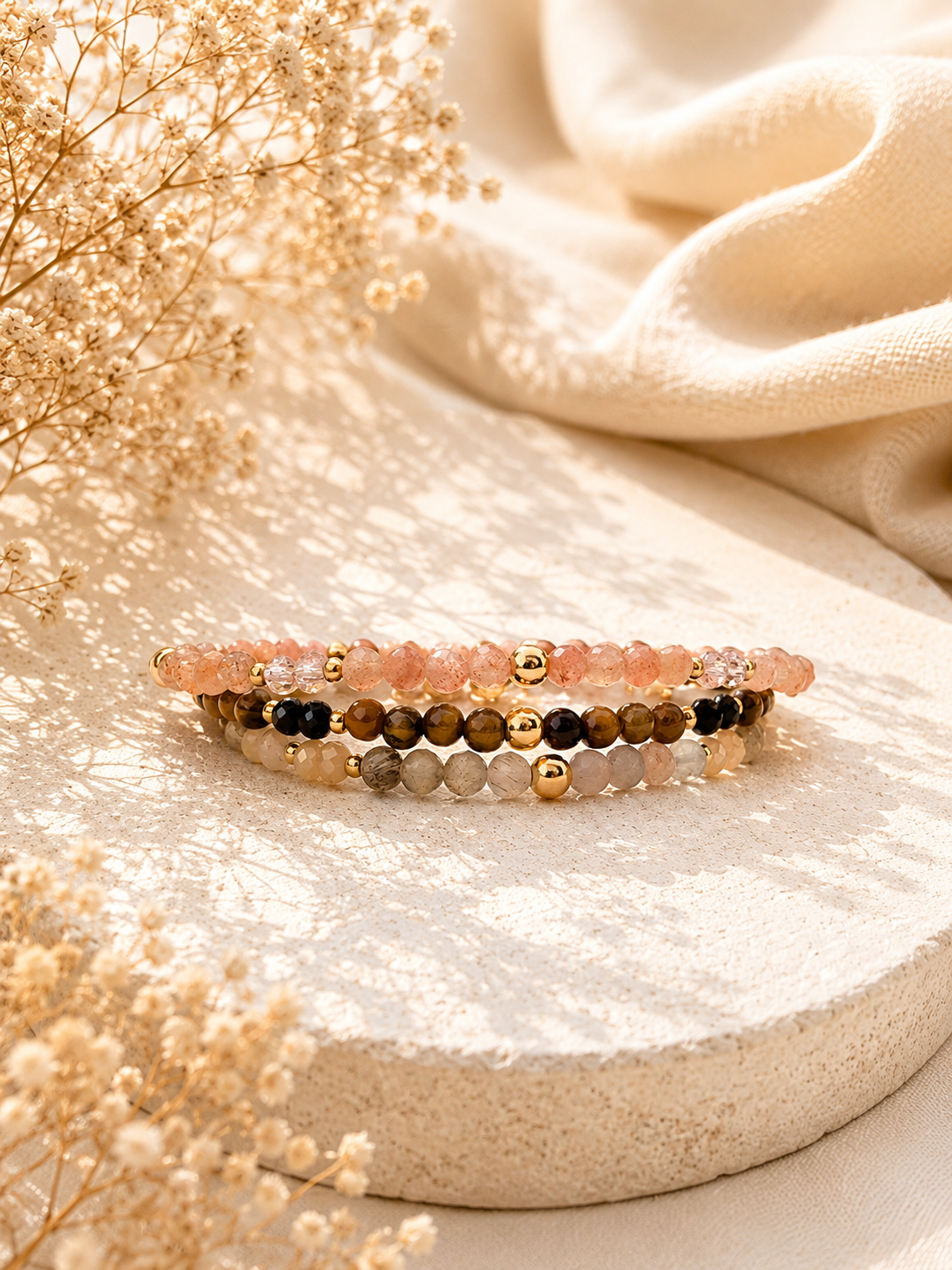 JASMINE - Bracelet doré composé de pierres naturelles