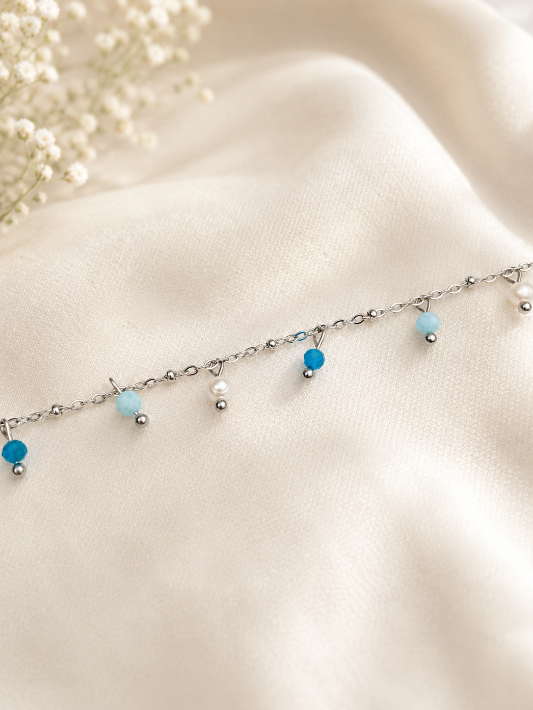 OCEAN - Bracelet de cheville pierres fines et perles d'eau douce