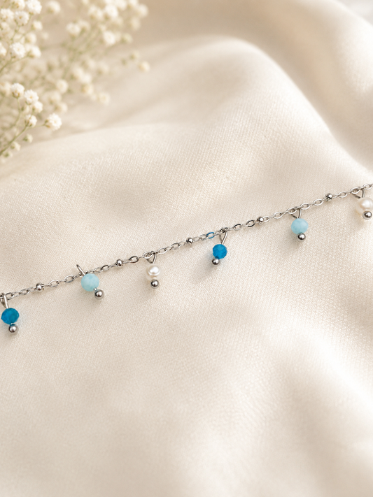 OCEAN - Bracelet de cheville pierres fines et perles d'eau douce