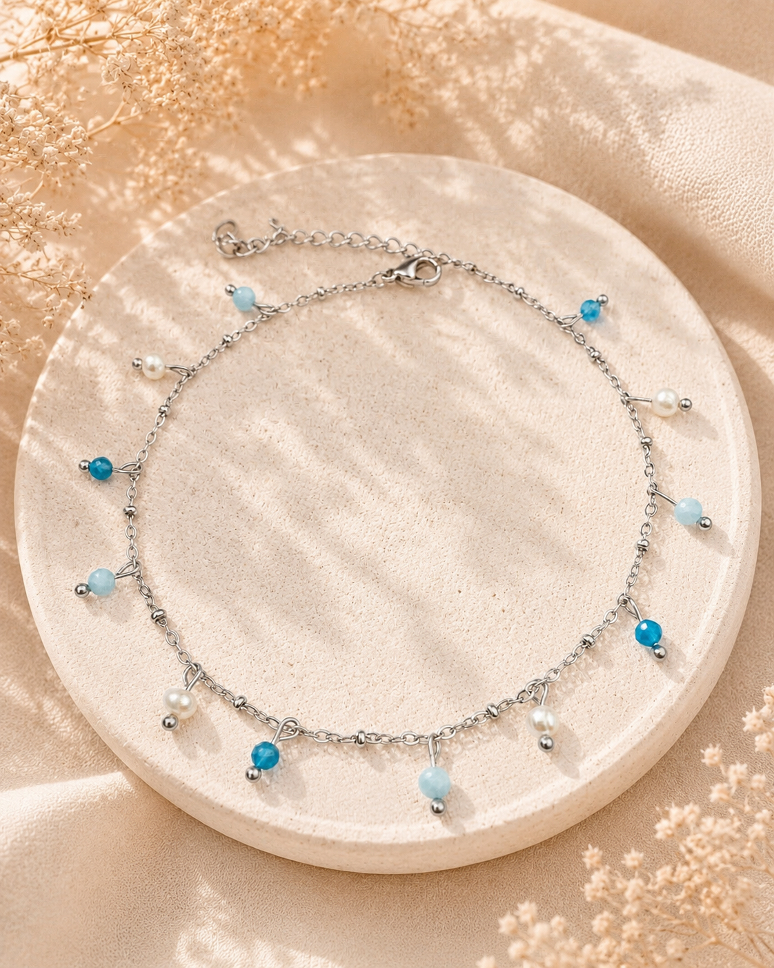 OCEAN - Bracelet de cheville pierres fines et perles d'eau douce