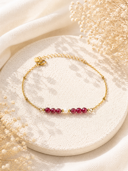 LILI - Golden bracelet, pearl and fine stones