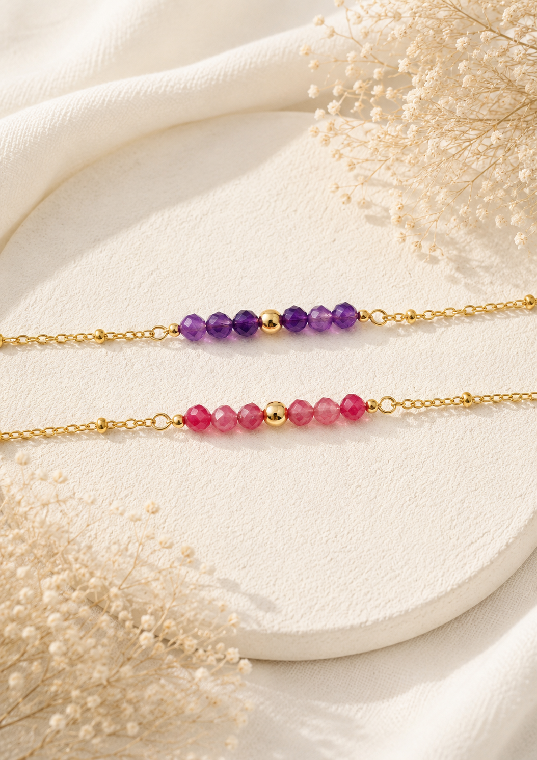 LYANNA - Bracelet doré, pierres naturelles