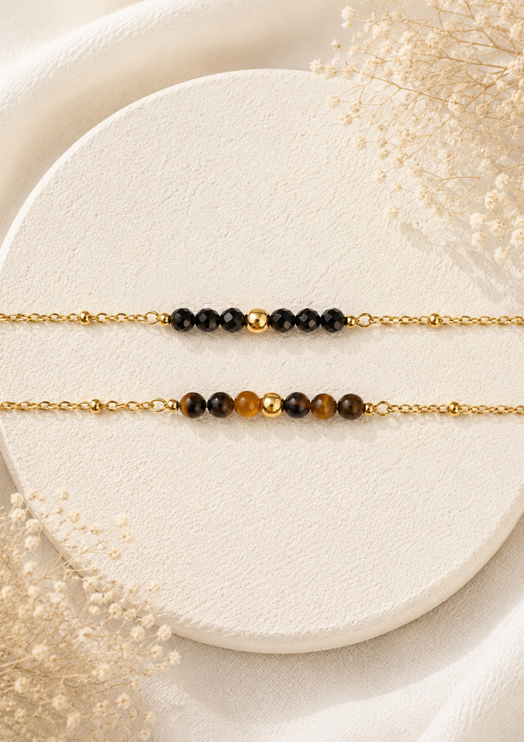 LYANNA - Bracelet doré, pierres naturelles